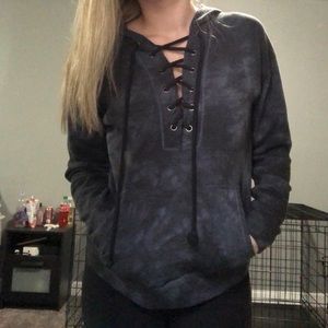 F21 lace up stonewashed hoodie